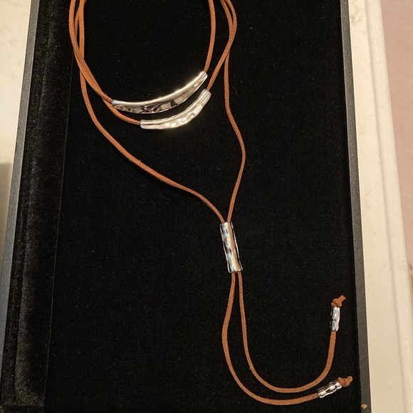 TOCARA. GISELLE. Suede & Stainless Steel Drop Choker with StSt Bars - Picture 1 of 6